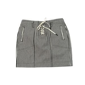 Madewell Striped Mini Skirt Size 2‎ NWT Black Cream Lace-Up Front $70 Retail